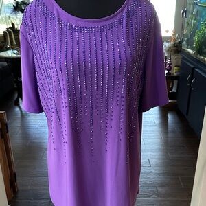 Elegant Purple Women's Blouse with Rhinestone Detailing with Pants.  2 piece.